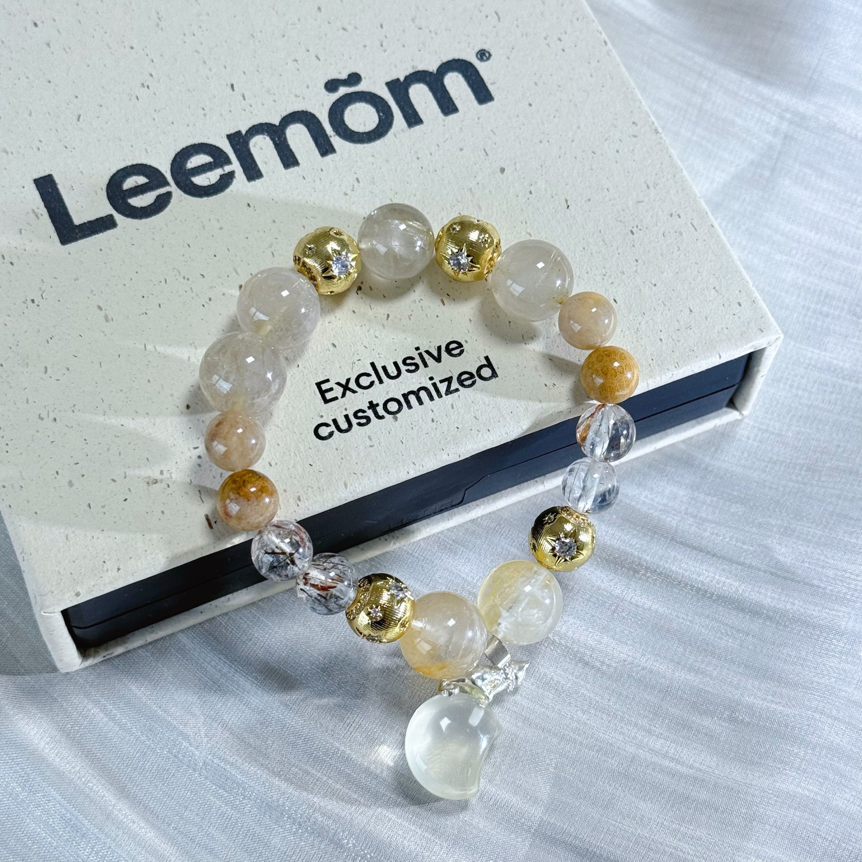 Crescent-shaped crystal bead bracelet | Natural golden rutilated quartz healing stone bracelet