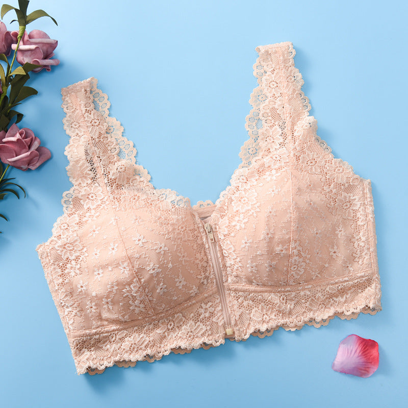 Zip Front Lace Push Up Bra