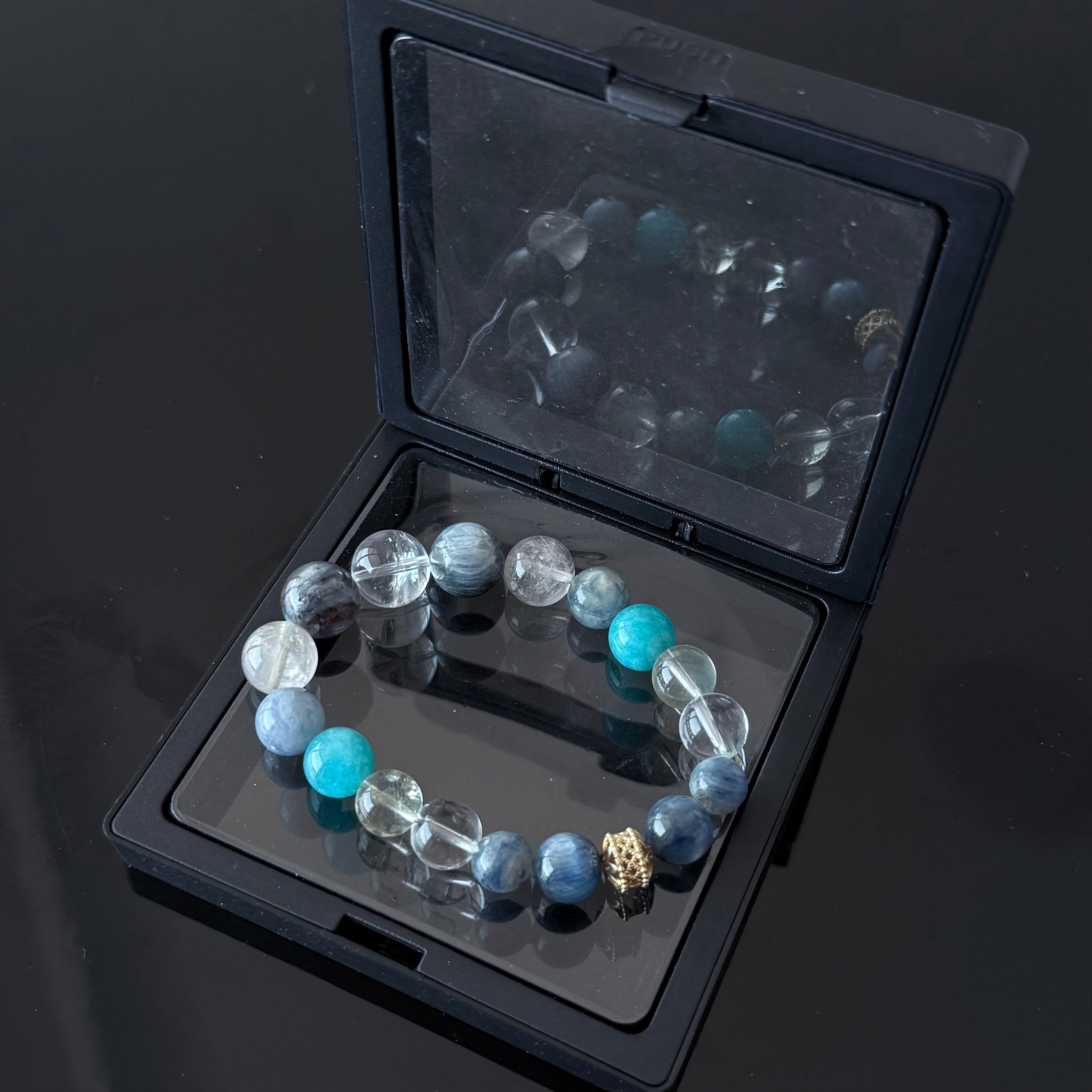 Blue Kyanite & Apatite Crystal Bracelet with Clear Quartz