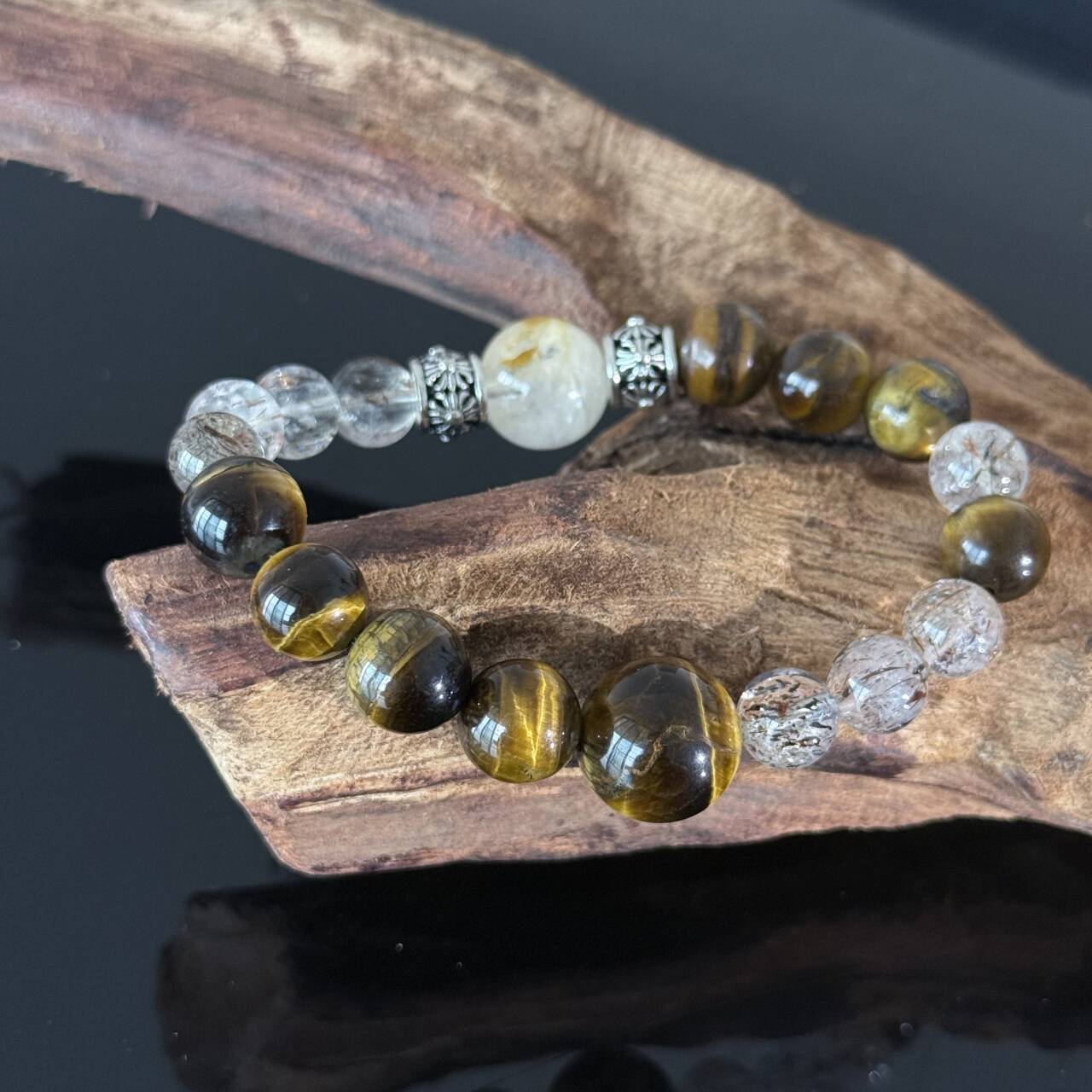 Handcrafted Tiger's Eye and Clear Quartz Bracelet — A Natural Gemstone Energy Bracelet to Help You Find Protection, Confidence, and Mental Clarity