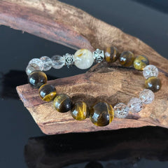 Handcrafted Tiger's Eye and Clear Quartz Bracelet — A Natural Gemstone Energy Bracelet to Help You Find Protection, Confidence, and Mental Clarity