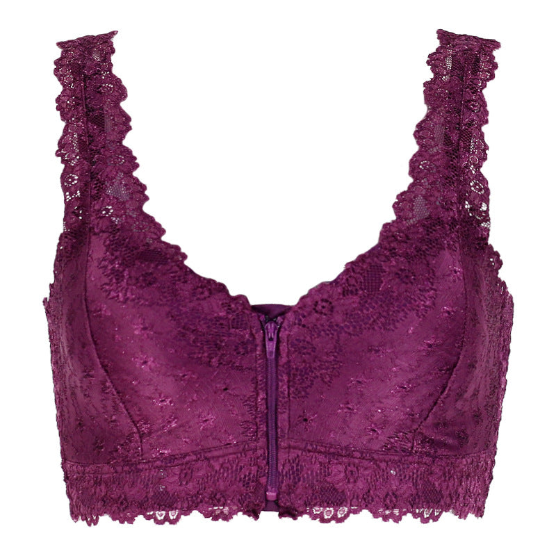 Zip Front Lace Push Up Bra