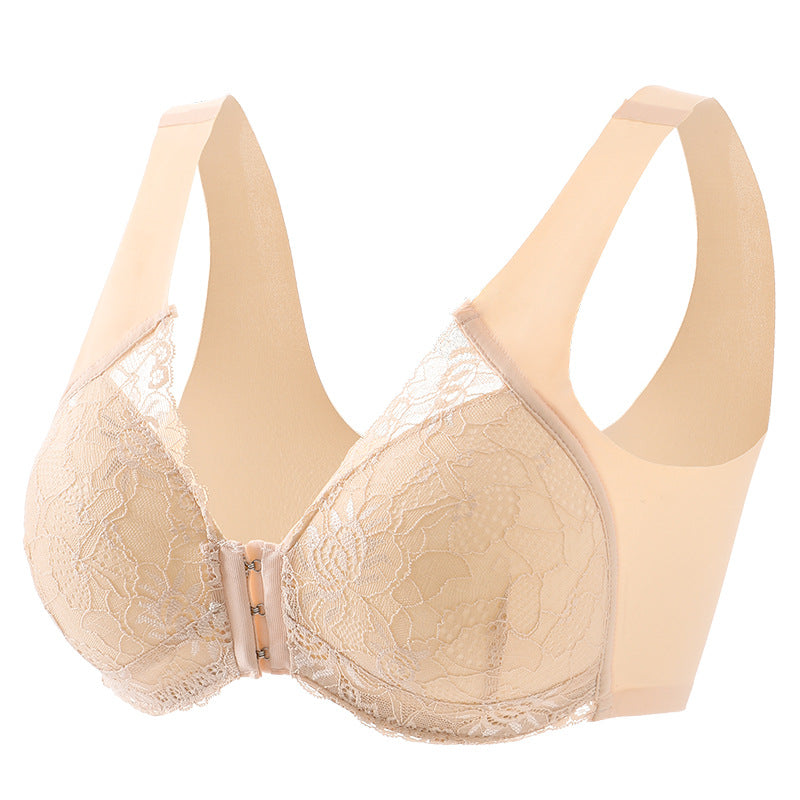 Plus Size Lace Wide Straps Wireless Bra Front Closure Push Up Bras
