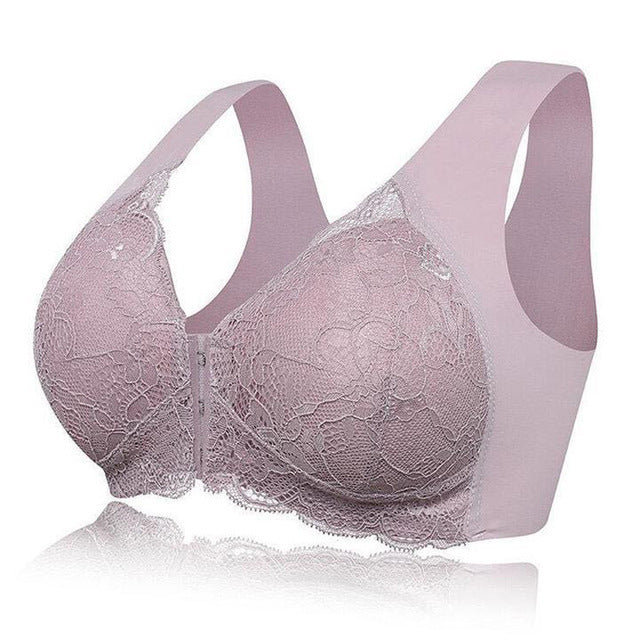 Plus Size Lace Wide Straps Wireless Bra Front Closure Push Up Bras