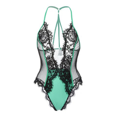 Plus-Size Lace Mesh See-Through Halter Jumpsuit Lingerie