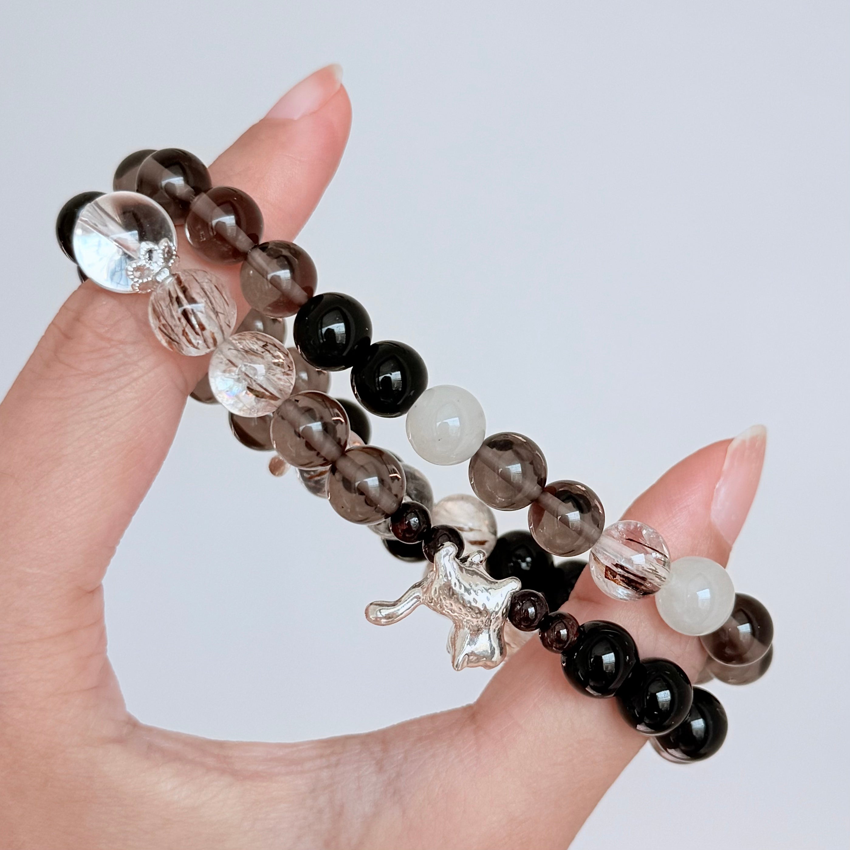 Black Obsidian, Smoky Quartz & Clear Quartz Protection Bracelet