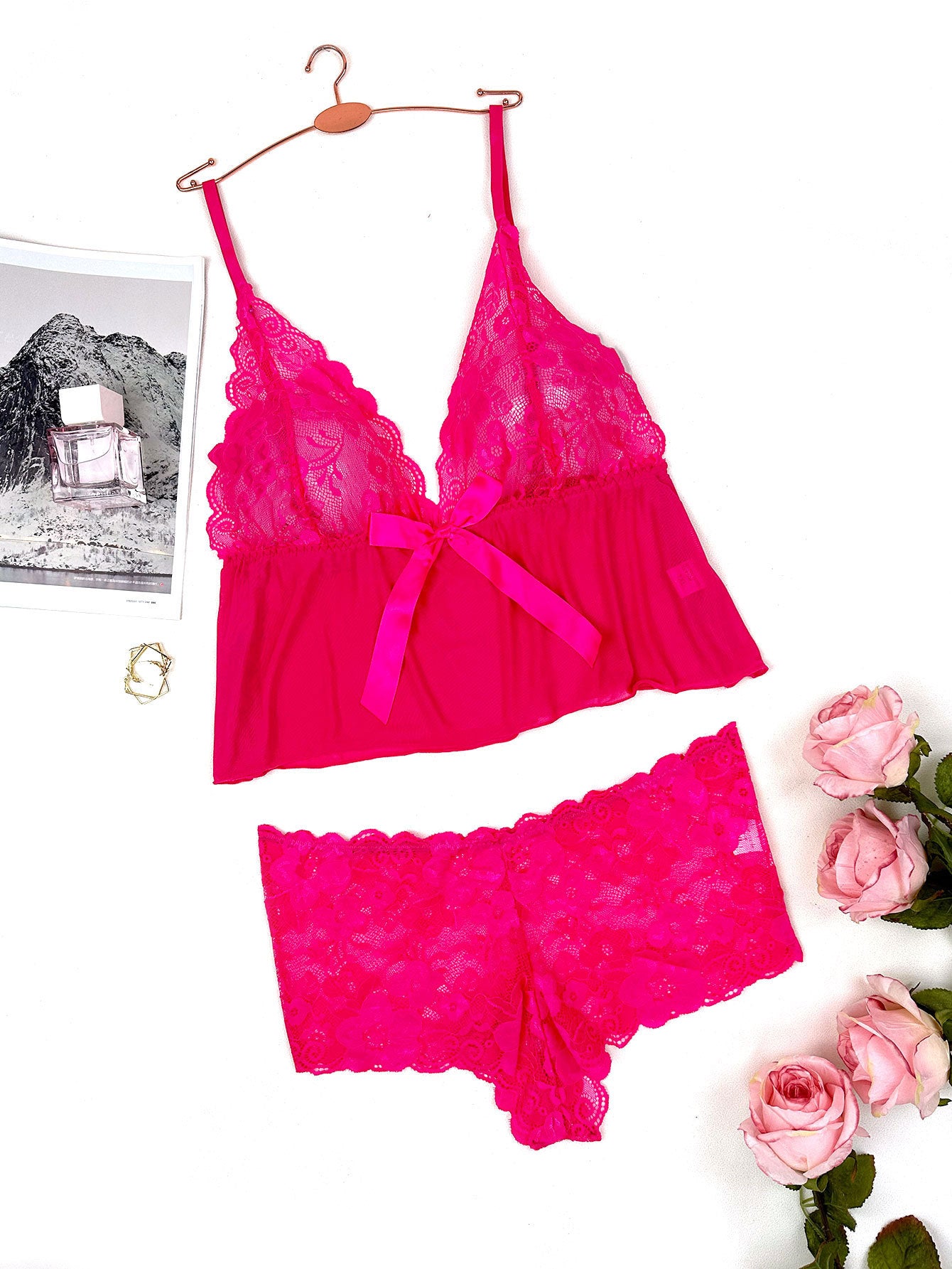 Plus Size Three-Point Lace Sling with Boxer Underwear Suit