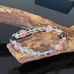 Handcrafted White Crystal & Pink Cracked Crystal Bracelet — A Healing Beaded Bracelet Promoting Love Clarity and Balance