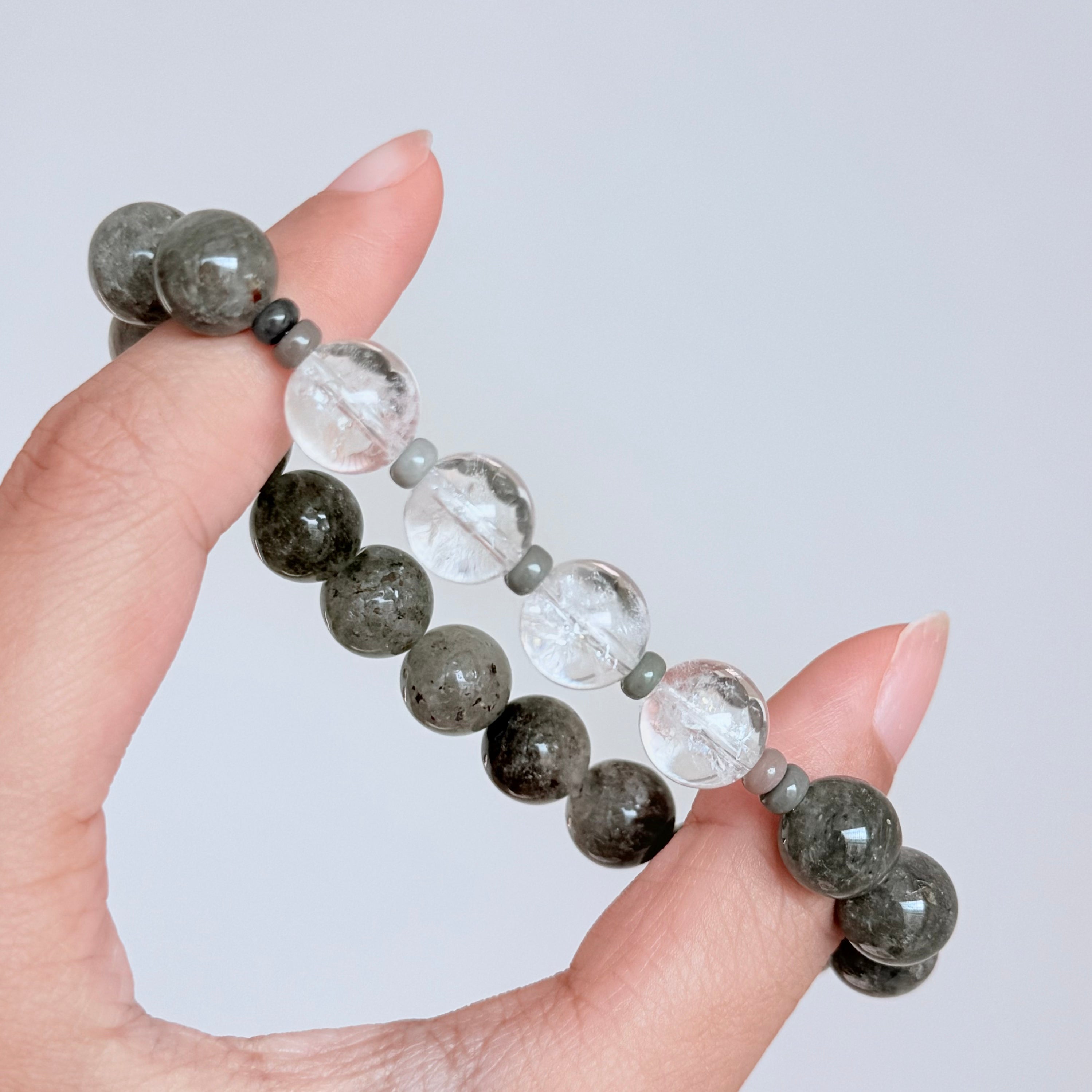 Green Moss Agate & Clear Quartz Bracelet