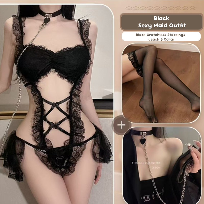 Lace Maid Costume See-through Free Lingerie