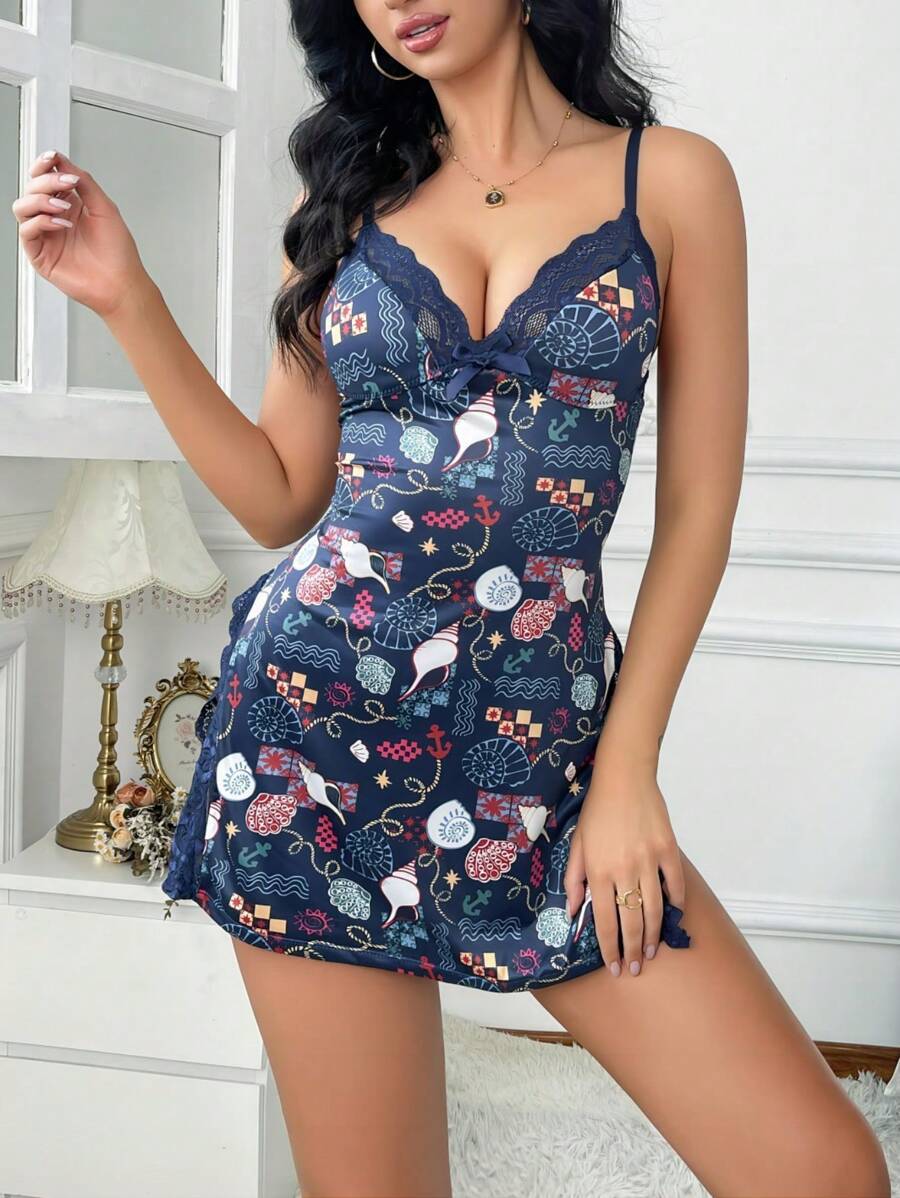 Lace Babydoll Slit Halter Dresses Slip Nightgown