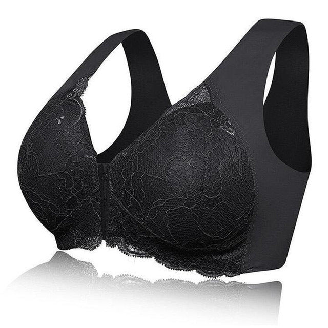 Plus Size Lace Wide Straps Wireless Bra Front Closure Push Up Bras