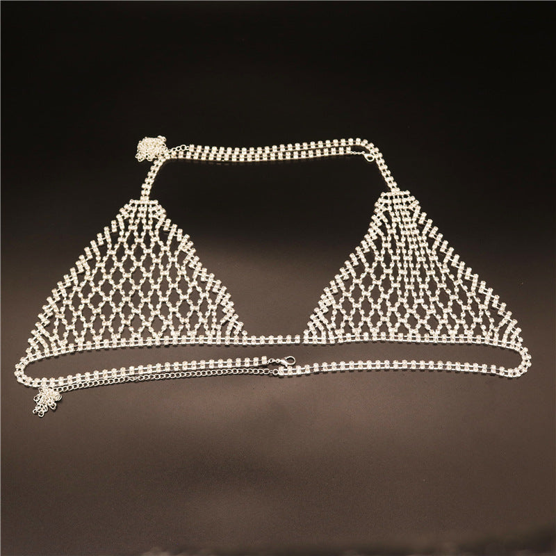 Rhinestones Body Chain Suit Silver Crystal Bikini Bra Underwear Body Jewelry Accessories