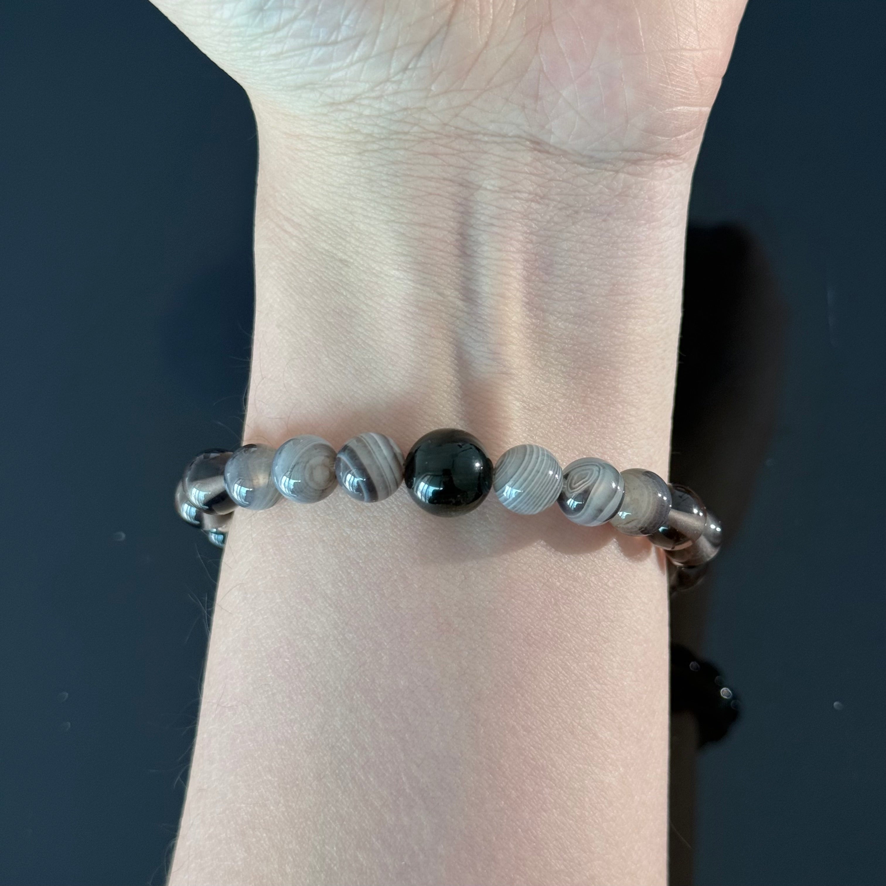 Sunstone, Black Agate & Clear Quartz Crystal Bracelet – Confidence, Protection & Energy Balance Gemstone Beaded Bracelet | Handmade Healing Jewelry