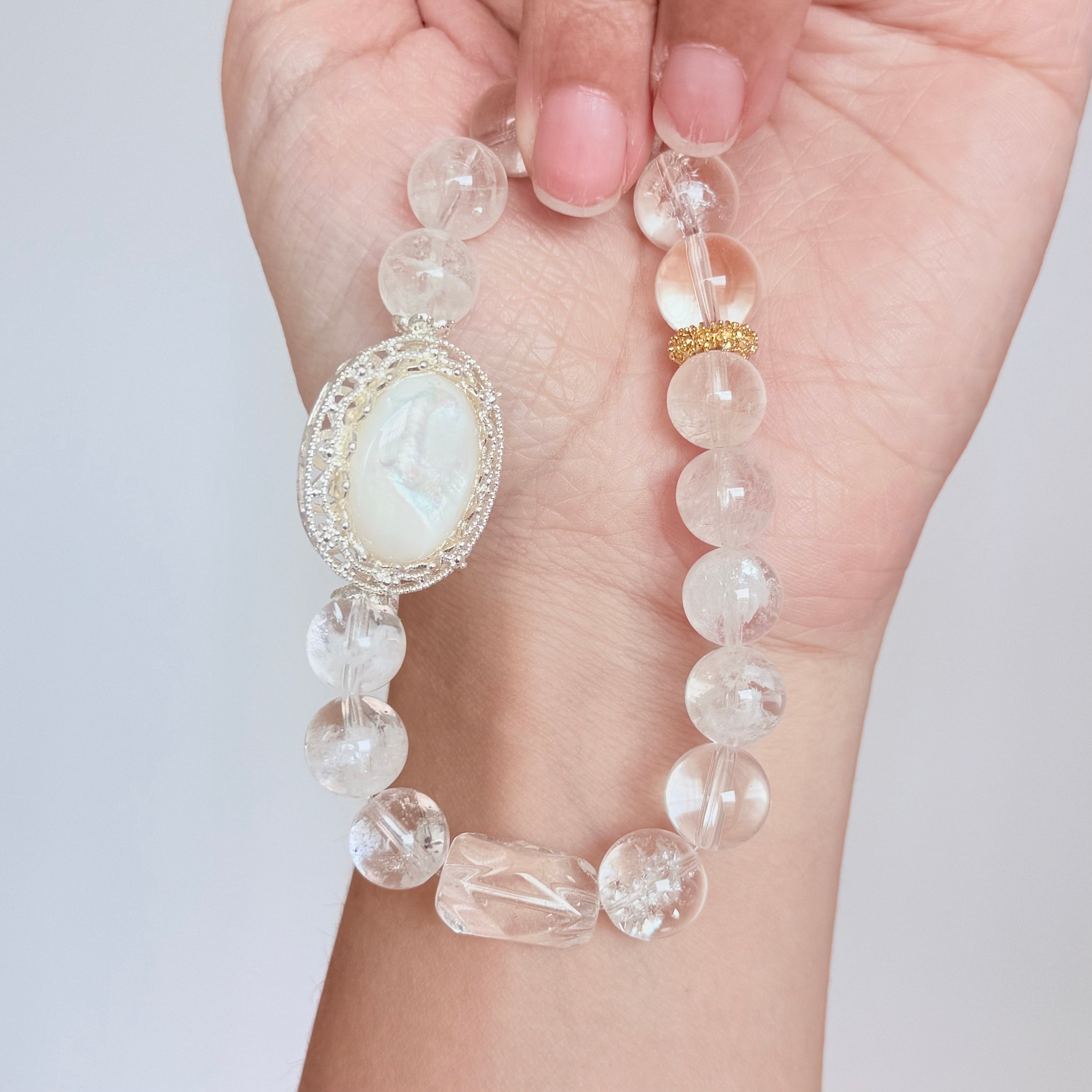 Moonstone & Clear Quartz Crystal Bracelet