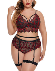 Hollow-Out See-Through Three-Point Garter Belt Plus-Size Erotic Lingerie Tempting Lace