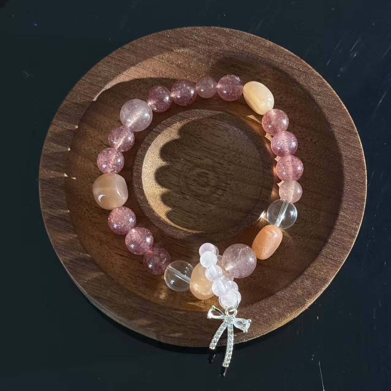 Strawberry Quartz  Rose Quartz Crystal Bracelet – Handmade Pink