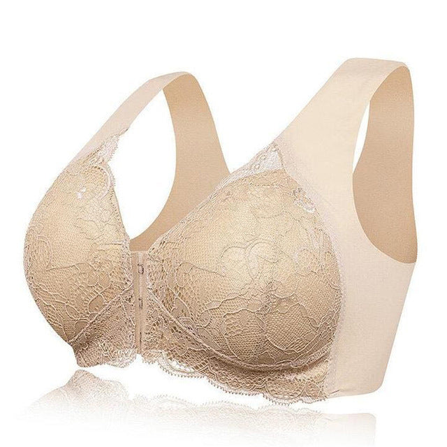 Plus Size Lace Wide Straps Wireless Bra Front Closure Push Up Bras