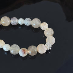 Handcrafted Natural Titanium Quartz & Frosted Agate Bracelet — White Crystal Healing Beaded Stretch Bracelet