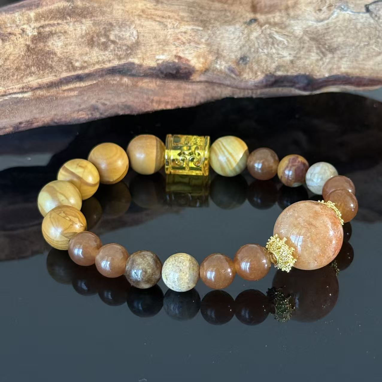 Handcrafted Natural Yellow Jasper & Sunstone Crystal Bracelet — A Bracelet for Confidence and Stability