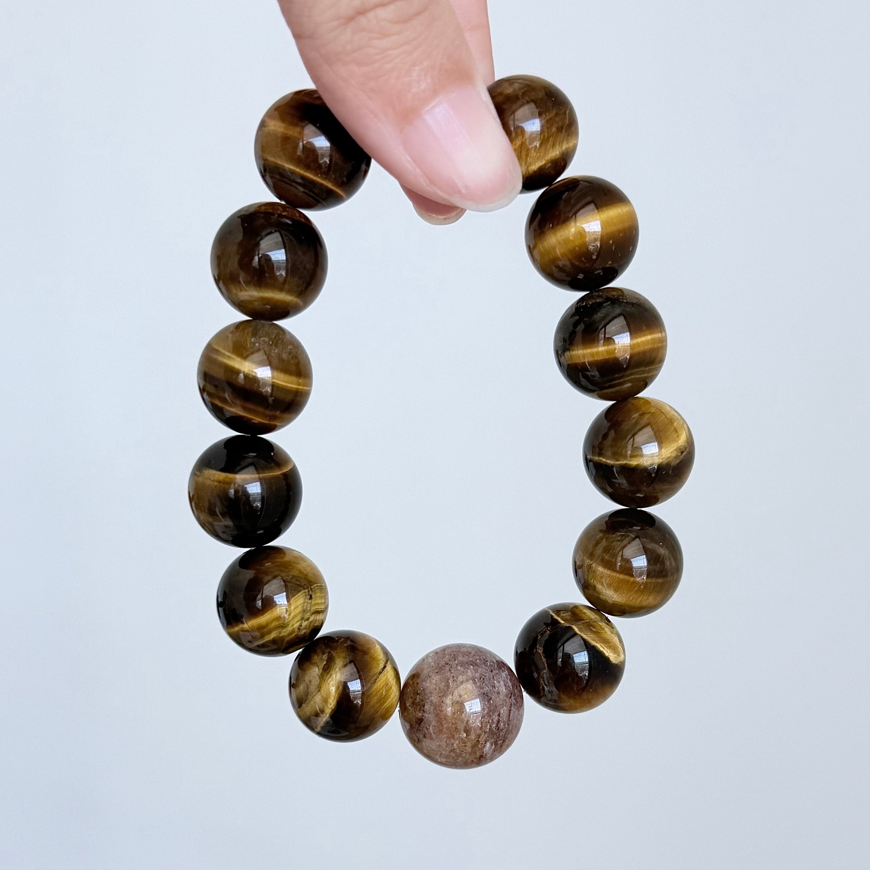 Tiger’s Eye Crystal Bracelet with Brown Stone Center