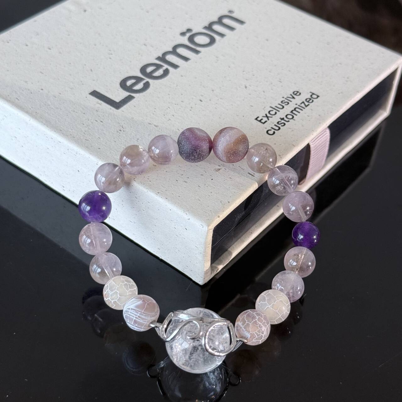 Handcrafted Amethyst and Frosted Agate Bracelet — A Healing Gemstone Bracelet to Help You Attain Tranquility, Clarity, and Spiritual Balance