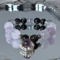 Amethyst & Black Obsidian Under the Moonlight | A Niche-Design Bracelet with an Atmospheric Vibe