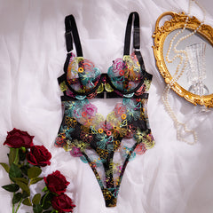 Colorful Flowers Embroidered Lingerie