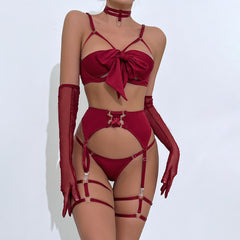 Temptation Garter Hollow Gather Four-piece Lingerie