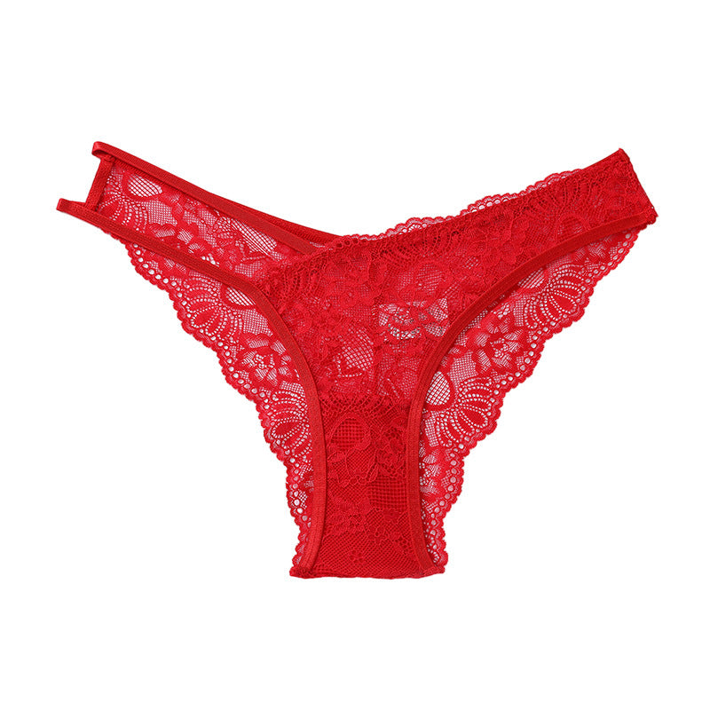 Low Rise Lace G-String Panties Strappy Design with Breathable Cotton Crotch