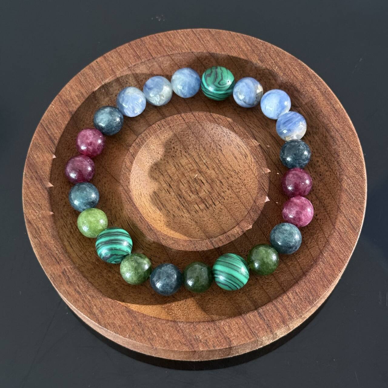 Handcrafted Multi-Color Natural Gemstone Bracelet — Malachite, Blue Apatite, and Tourmaline Crystal Beaded Bracelet