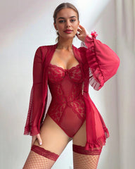 2 Piece Set Lace Kimono Robe with Teddy
