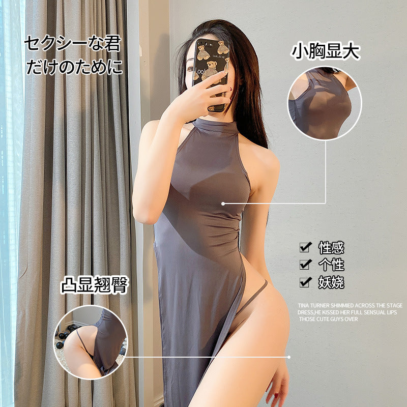 High-neck Side-slit Jumpsuit Set