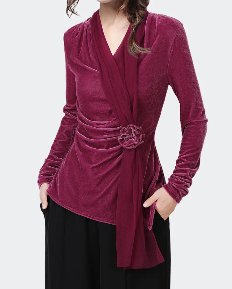 Sophisticated Magenta Velvet Ribbon Shirt