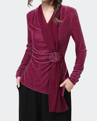 Sophisticated Magenta Velvet Ribbon Shirt