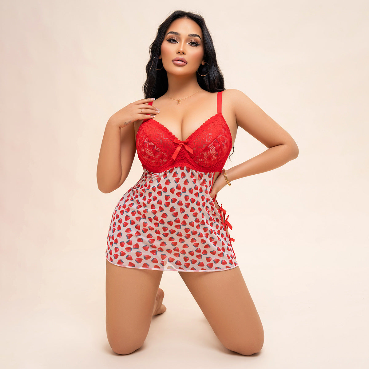 Plus Size Strawberry Silk Nightdress