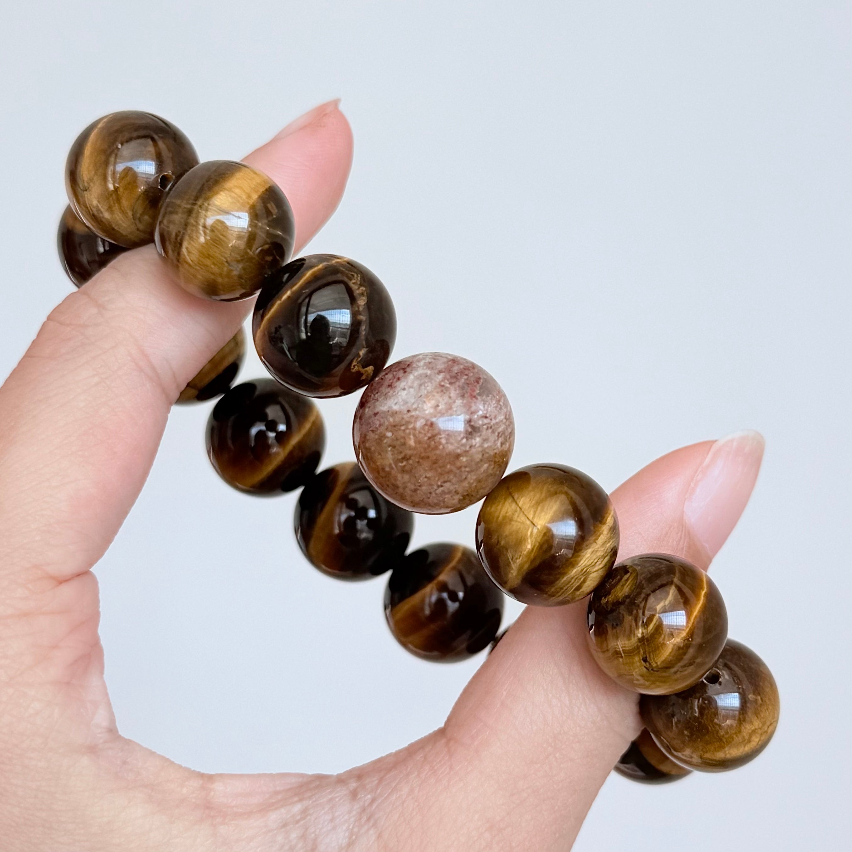 Tiger’s Eye Crystal Bracelet with Brown Stone Center