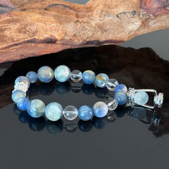 Blue Kyanite & Clear Quartz Crystal Bracelet with Pendant Charm – Handmade Calming Energy Beaded Bracelet