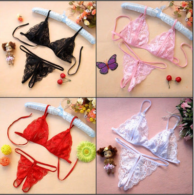 Transparent Lace Open-Crotch Three-Piece Set Seductive Lingerie