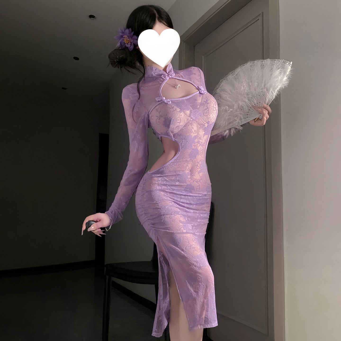 Lace See-through Cheongsam Suit