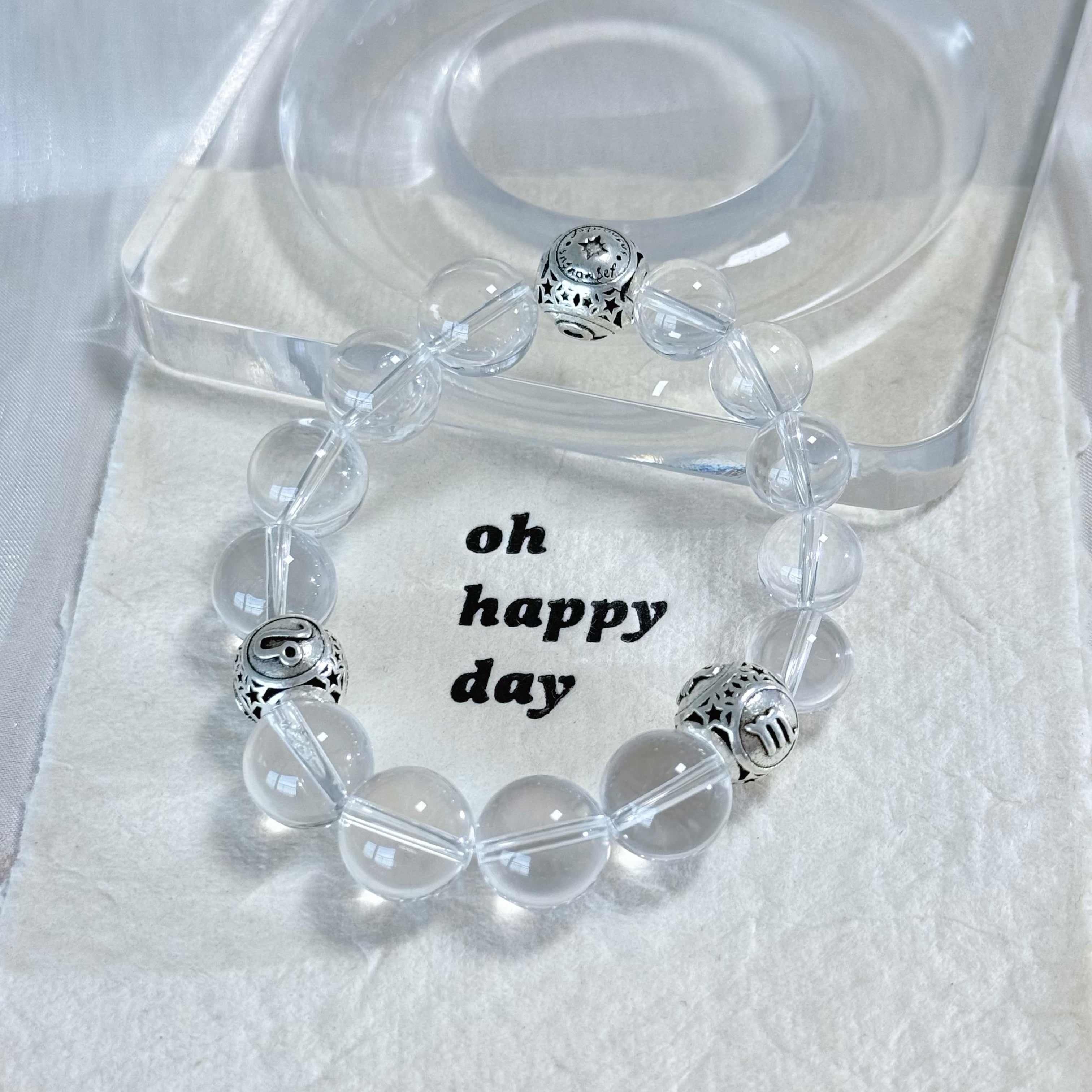 Pure Light Clear Quartz Zodiac Bracelet | Handmade Crystal Jewelry for Positive Vibes