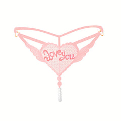 "Love You" Open Crotch Mesh Underwear With Pearls