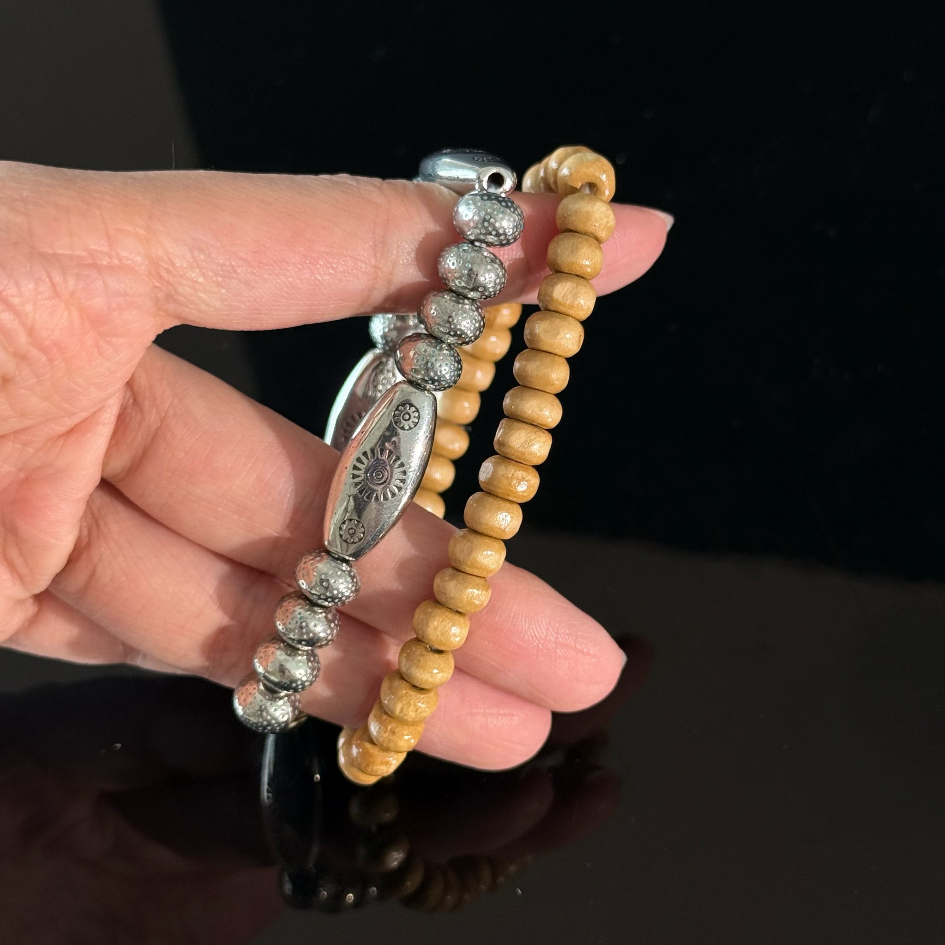 Taurus Zodiac Wooden & Hematite Bracelet Set – Grounding Crystal Bracelet for Strength & Stability