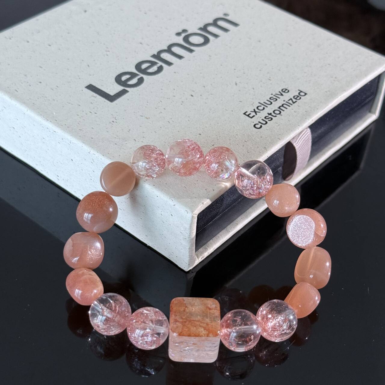 Handcrafted Rose Quartz & Strawberry Quartz Bracelet — Healing Love Energy Beaded Stretch Bracelet Featuring a Center Stone