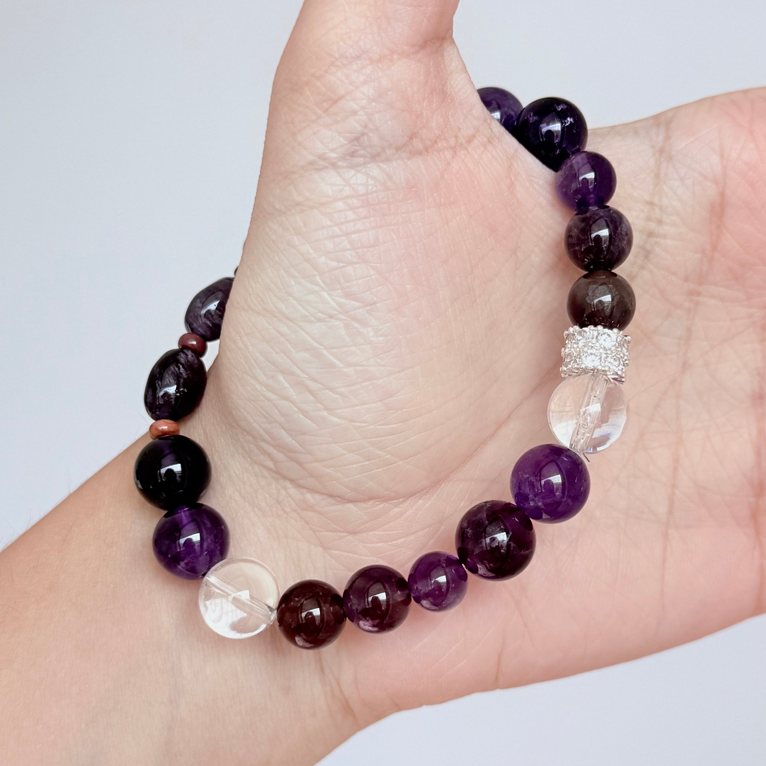 Amethyst & Smoky Quartz Bracelet with Clear Quartz