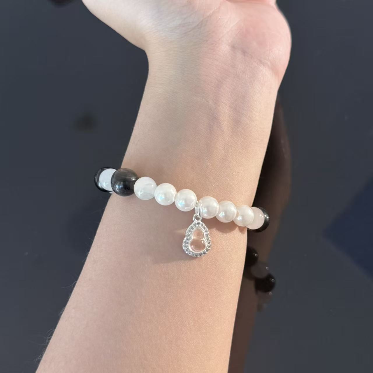 Handcrafted Obsidian & White Moonstone Crystal Bracelet — Guardian & Balancing Gemstone Beaded Bracelet (With Pendant)