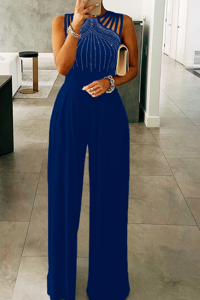 Patchwork Hot Drill Halter Straight Jumpsuits