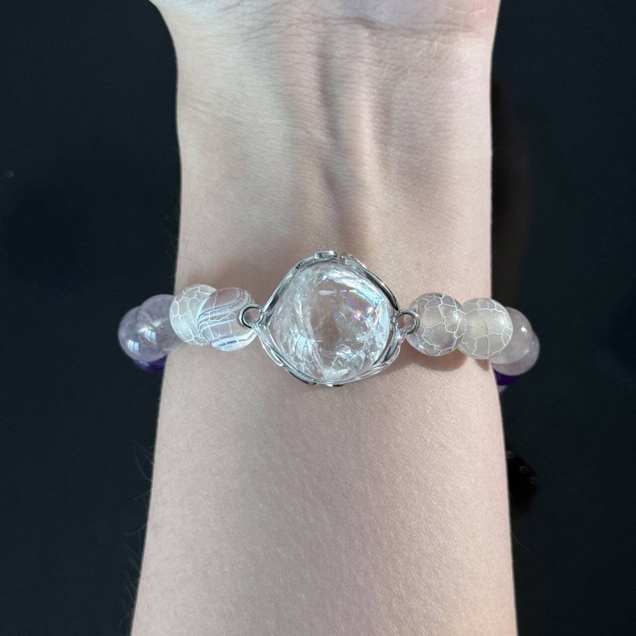 Handcrafted Amethyst and Frosted Agate Bracelet — A Healing Gemstone Bracelet to Help You Attain Tranquility, Clarity, and Spiritual Balance