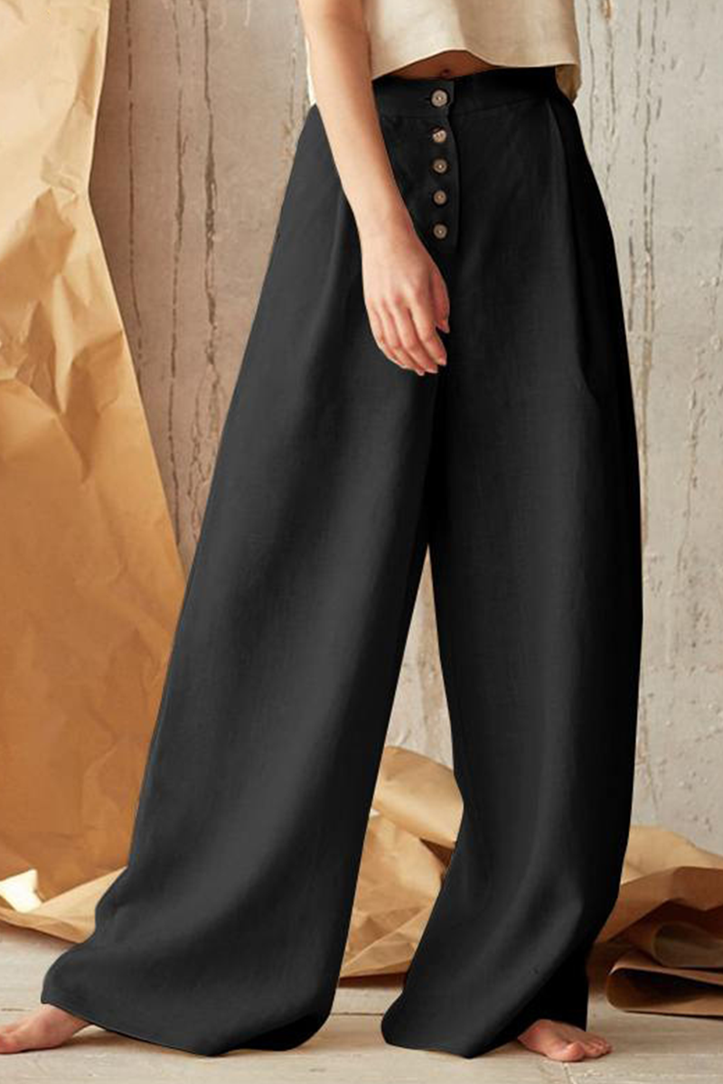 Casual Solid Patchwork Loose Mid Waist Wide Leg Solid Color Bottoms