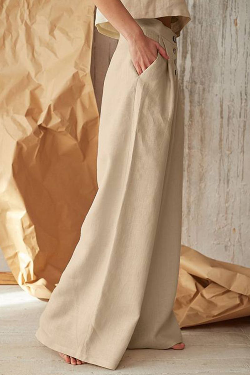 Casual Solid Patchwork Loose Mid Waist Wide Leg Solid Color Bottoms